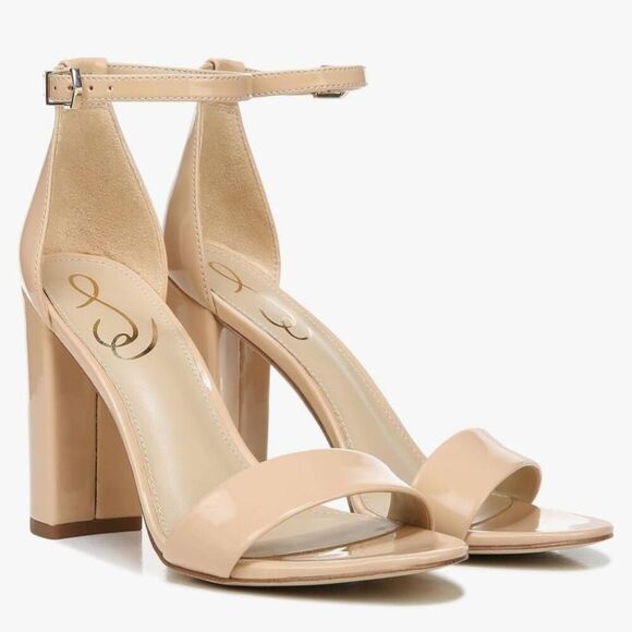 NWT Sam Edelman Women's 10.5M Yaro Nude Blush Patent Block Heel Sandals - Picture 1 of 6